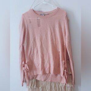 Pam & Gela Wool Cashmere Distressed Crewneck Sweater Side Ties Size Medium